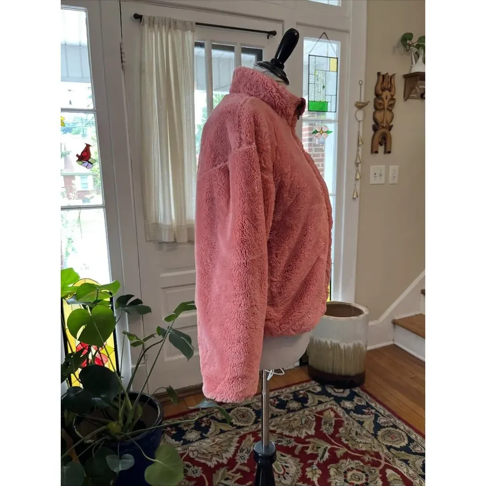 The North Face Jacket Girls L 12 Reversible Coral Pink Fuzzy Teddy Coat Warm
